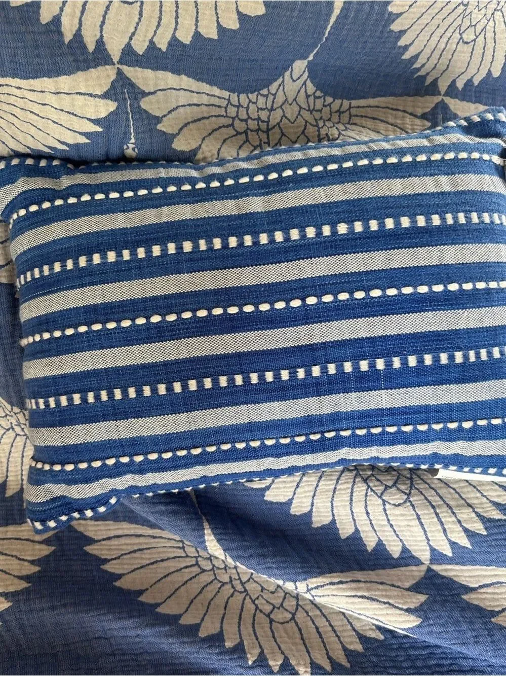 2 PC Striped Accent Pillow + Wrap Colbalt Blue + Summer White Set of 2 NEW